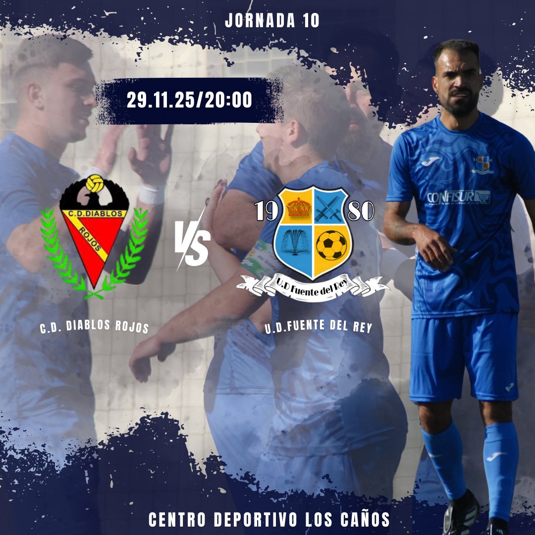🔵⚽ Jornada 10
Este sábado tenemos un partido clave 💪

🆚 C.D. Diablos Rojos
📅 29/11/25
⏰ 20:00
📍 Centro Deportivo Los Caños

Vamos a por todas. ¡Acompáñanos y hagamos que se note nuestra afición! 🔥
#UDFuenteDelRey