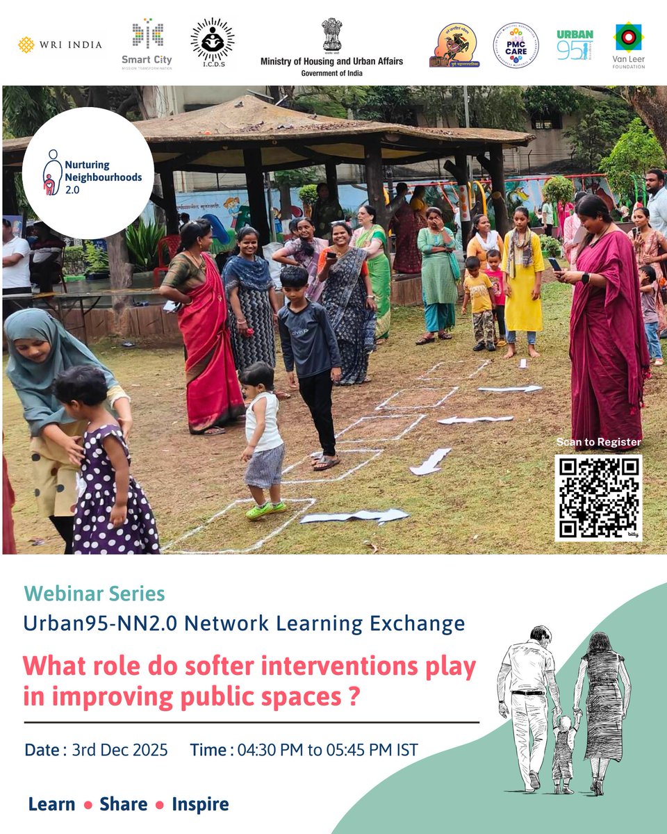 WRIIndia's tweet image. Can softer interventions make #publicspaces more people-friendly?

Join the Urban95–NN2.0 webinar to hear how Pune &amp;amp; Pratham Foundation are activating communities through events and engagement.

🗓️3 Dec | 🕑 4:30 PM IST
Register: bit.ly/4ipe6Ib

#EarlyChildhoodMatters