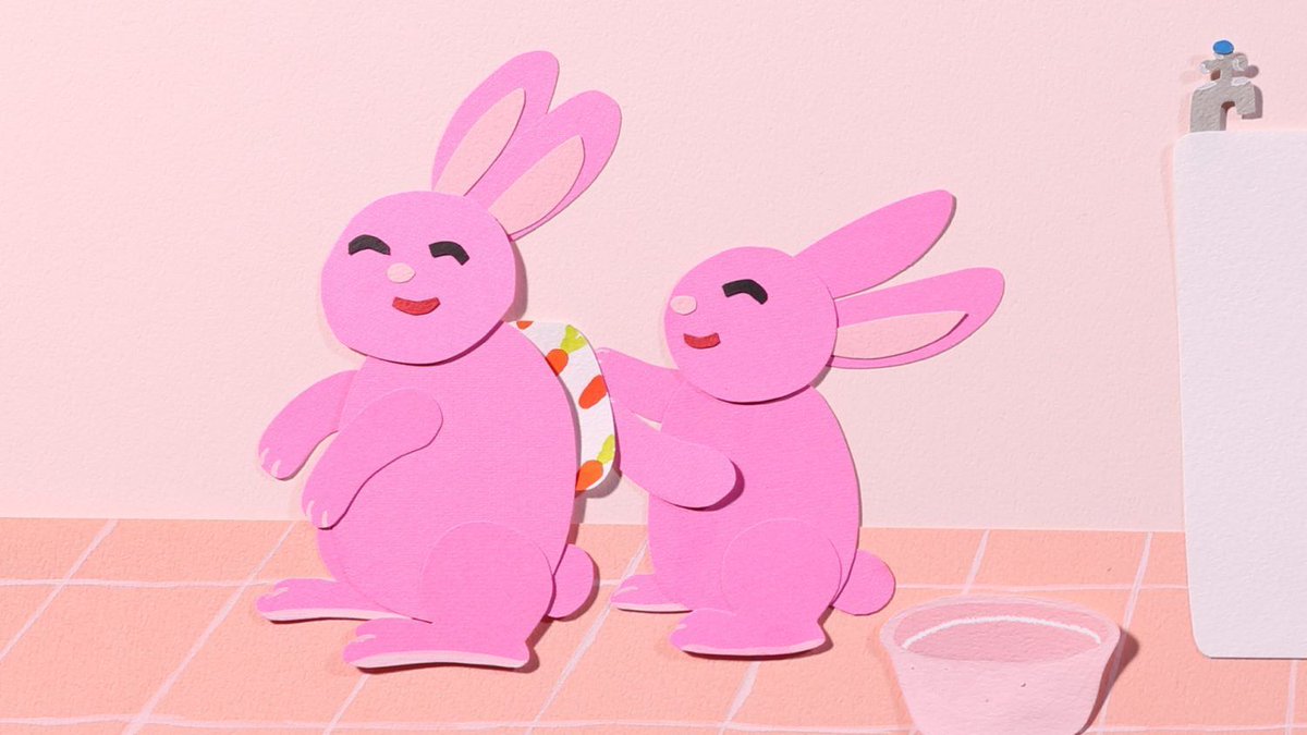 稲葉まりによる「シナぷしゅ 『おふろはいってるのだあれ』」は、赤ちゃん向け番組のコーナー。お風呂に隠れた動物を親子で当てるアニメで、切り絵とコマ撮りで制作。 eizo100.jp/video/65566