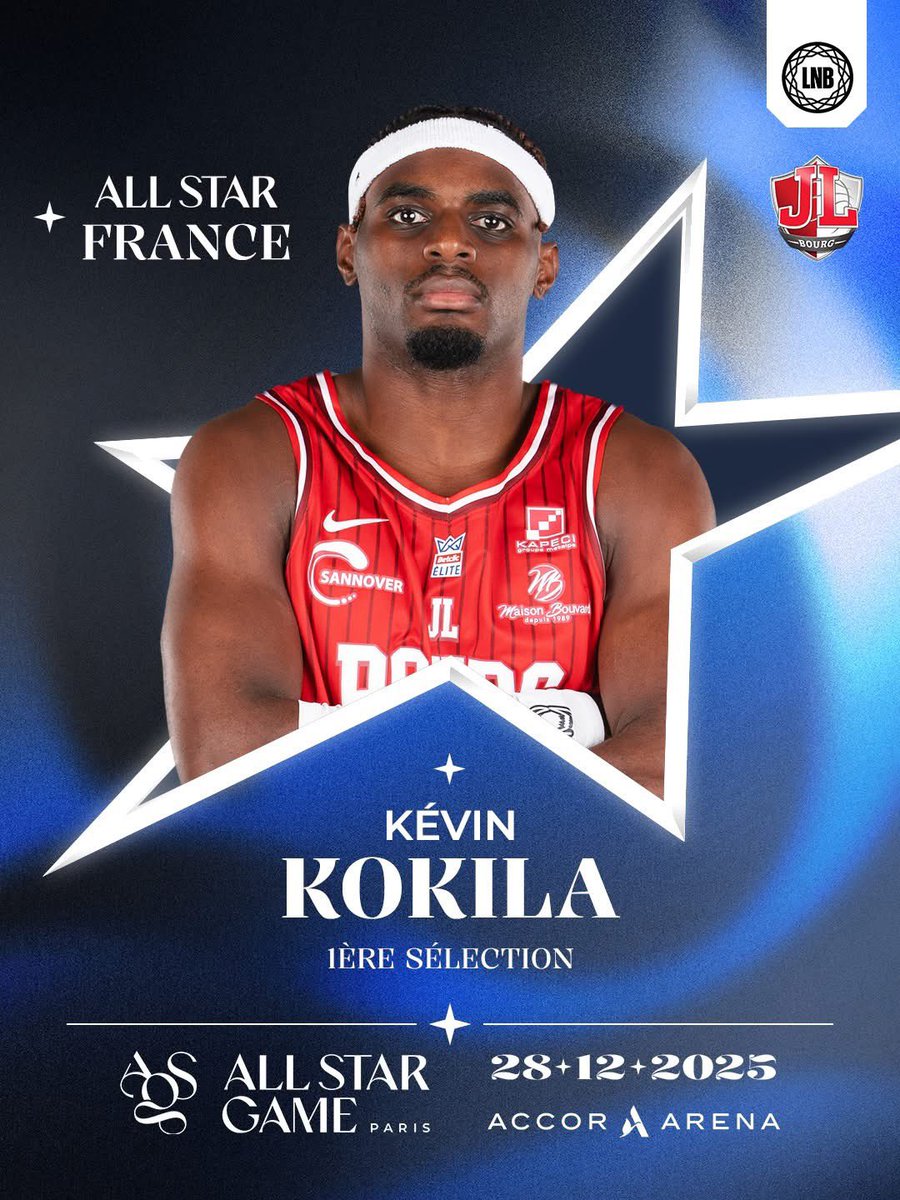JLBourgBasket's tweet image. 𝐀𝐋𝐋 𝐒𝐓𝐀𝐑 𝐆𝐀𝐌𝐄 𝟐𝟎𝟐𝟓 ⭐⭐

Deux joueurs de la JL représenteront nos couleurs au @ASGLNB 🔥

🇫🇷 @AdamMokoka_  ⭐
🇫🇷 Kevin Kokila ⭐

Félicitations les gars !
Rendez-vous dimanche 28 décembre à l'Accor Arena !

#WeRedy | #AllStarGame