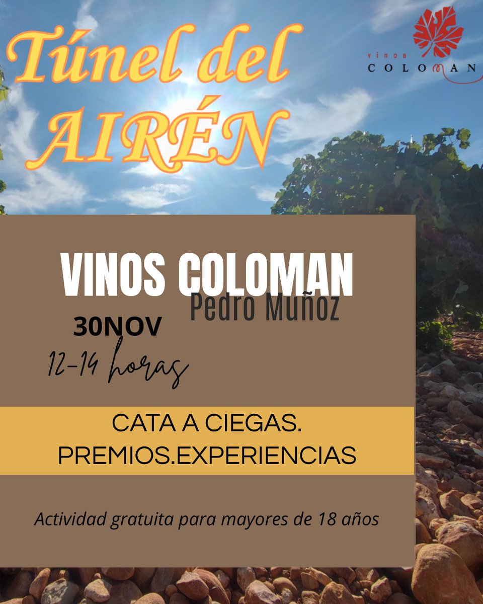 Winelovers📢

Un finde en Pedro Muñoz siempre apetece y si incluye una CATA A CIEGAS de 5️⃣ productos Airén por @vinoscoloman más

¿Estamos de acuerdo?

Hagan la 🧳 y reenvíen este post que este domingo se celebra el I Día del Airén y eso sólo ocurre una vez