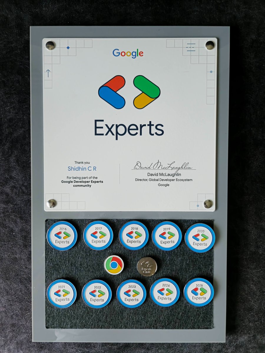 shidhincr's tweet image. 10 Years. 10 Pins. One amazing journey. ✨

I just received my 2025 pin, and placing it on this board makes it official: I’ve hit the 10-year mark as a Google Developer Expert!

#GDEgiftfromGoogle #GDE #GoogleDevelopers #Anniversary #DeveloperCommunity