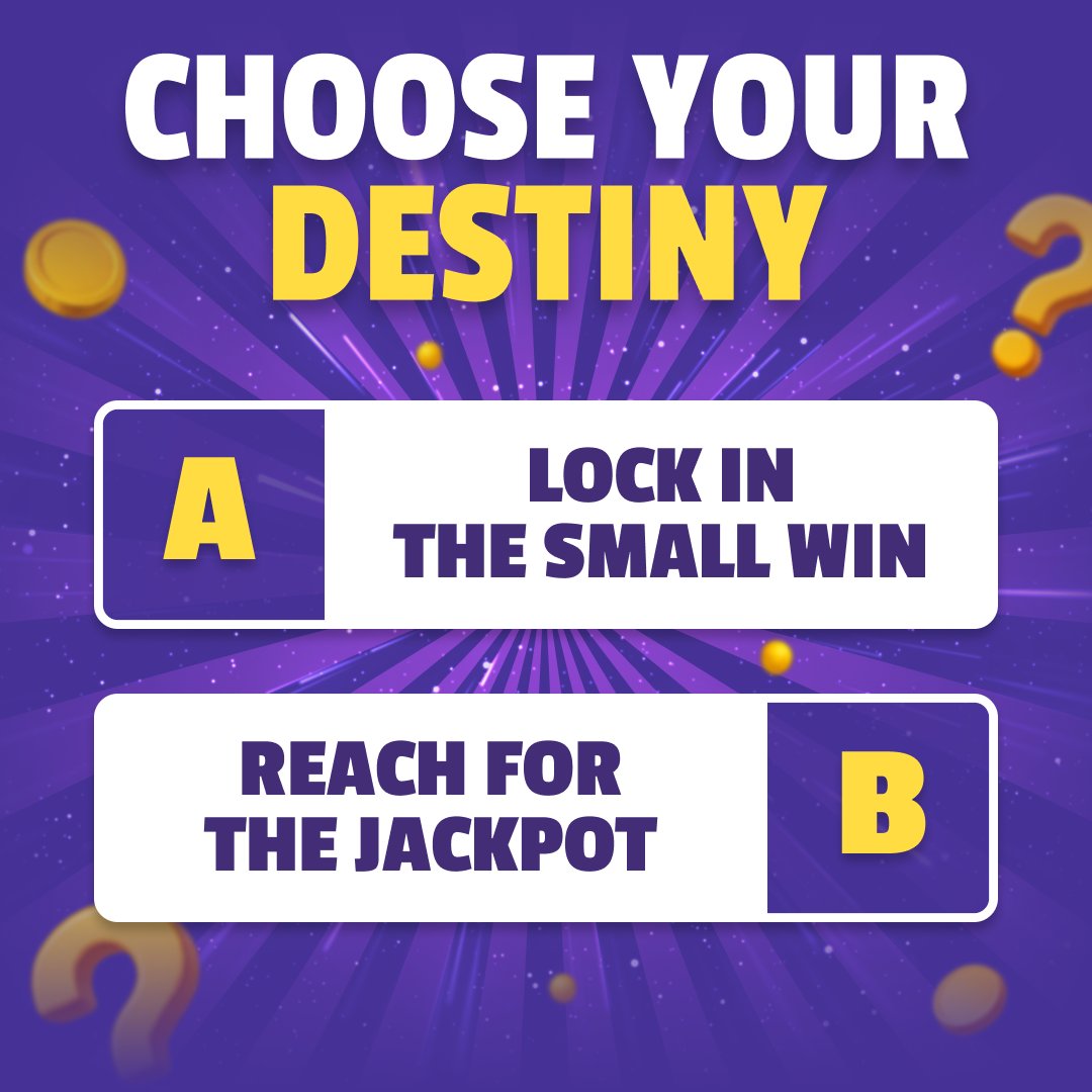 bet_chacha's tweet image. CHOOSE YOUR DESTINY 🔥

Option A: Lock in the small win

Option B: Reach for the jackpot

Drop your choice ➡️ and share why you went for it

🎯 Bold hearts hit bigger wins
bit.ly/48Et89u

#Pick #choosetheright