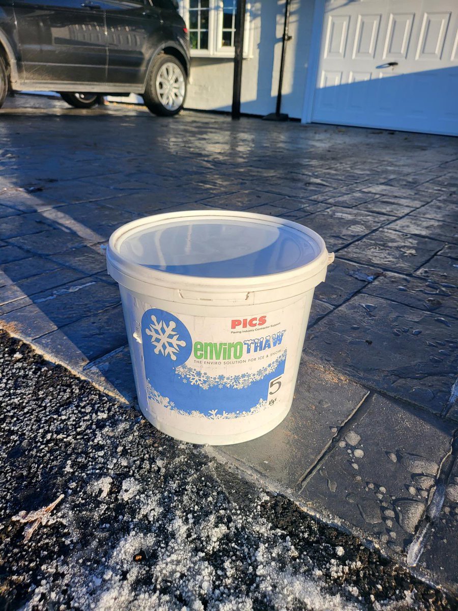 Don’t put normal rock salt on your concrete drive as it eats into it, get in touch for some enviro thaw