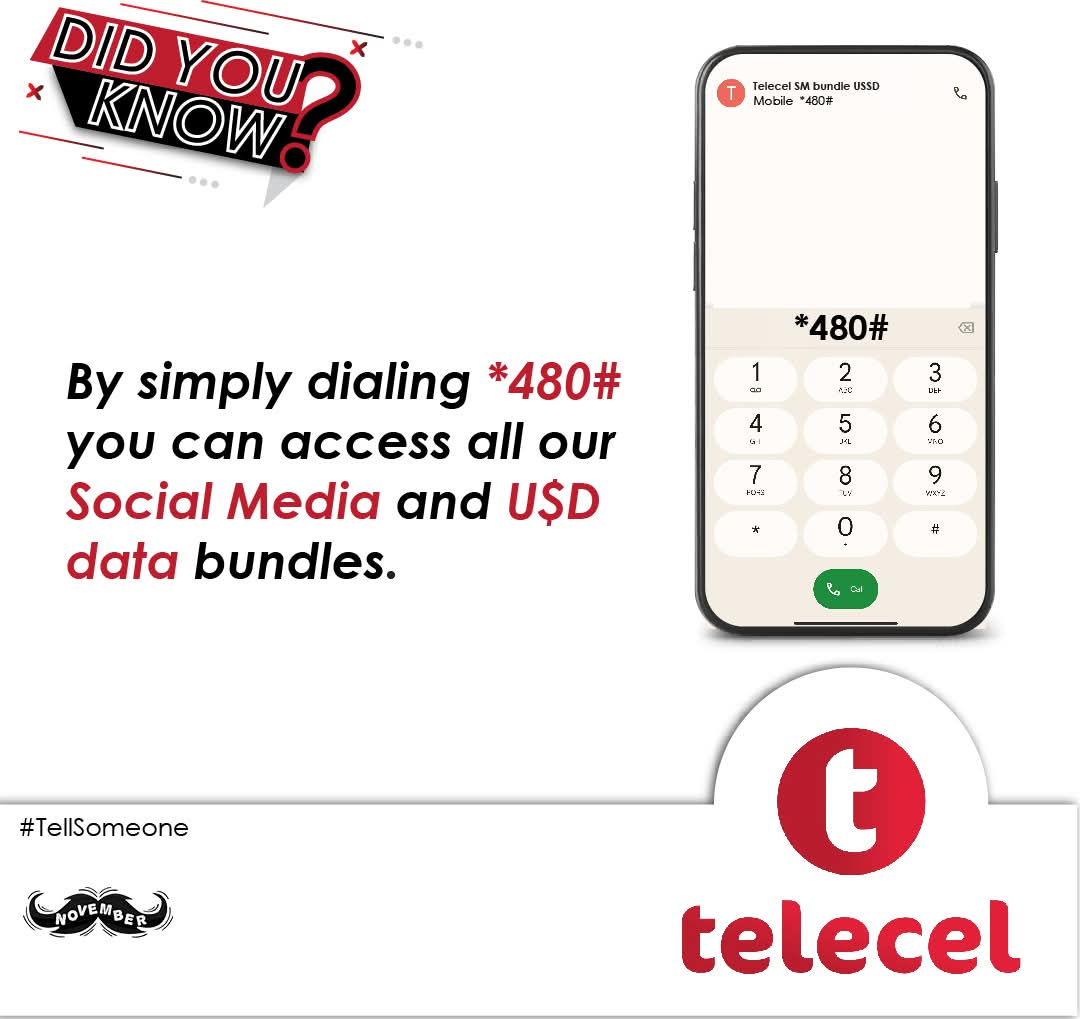 Did you know? You can purchase both USD and ZiG social media bundles when you dial *480#.
#SocialMediaBundles
#TellSomeone