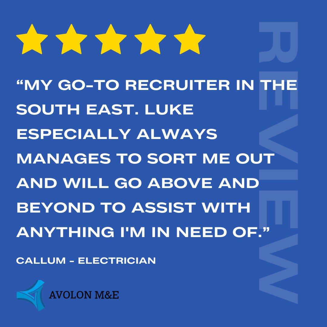 Some great recent feedback from one of our operatives for Luke Gilligan 👏

#WeAreAvolon #mechanical #electrical #construction #review #testimonial #recruitment