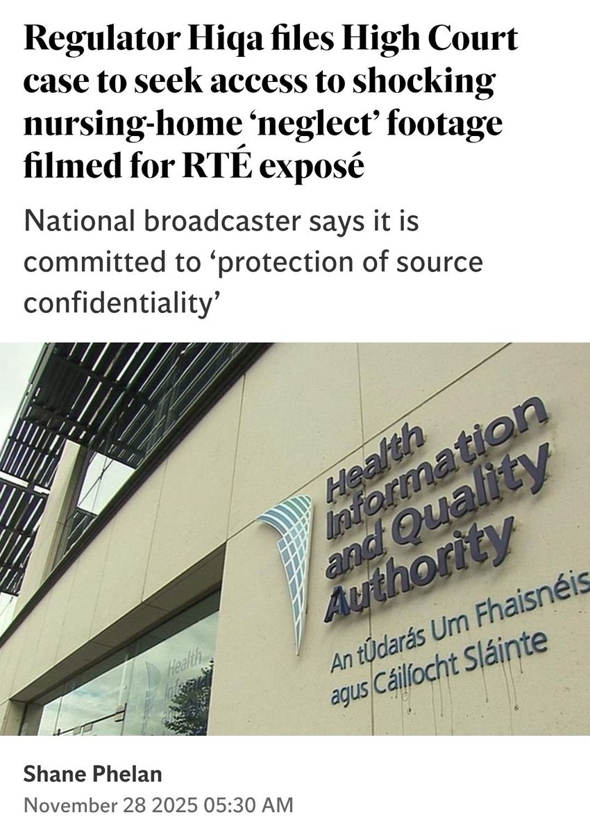 RTE is hauled before the courts to hand over undercover footage of conditions at nursing homes, Beneavin Manor in Dublin and The Residence in Portlaoise, Co Laois

RTE refused to hand over the unbroadcast footage and is therefore being sued.