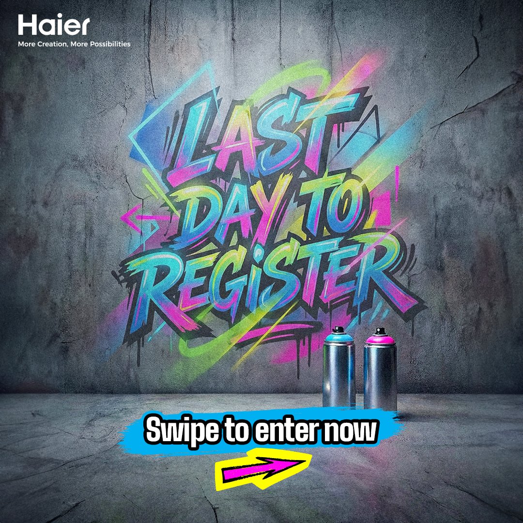 IndiaHaier's tweet image. This is it. 🚨
Your last chance to turn creativity into legacy.
Entries close today.
Don’t scroll past this moment,  Register now.

#Haier #MoreCreationMorePossibilities #Xpression