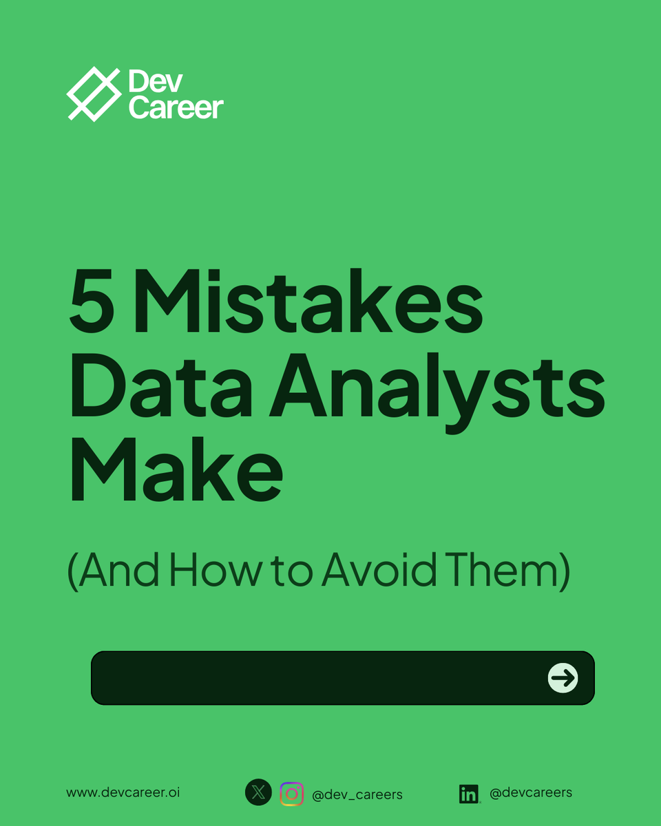 dev_careers's tweet image. Data analysis is powerful, but it’s easy to slip into habits that weaken your insights. Avoiding these mistakes takes more than awareness, it requires building solid habits into your workflow.

Remember, the goal isn’t perfection. It’s producing reliable, actionable insights that…