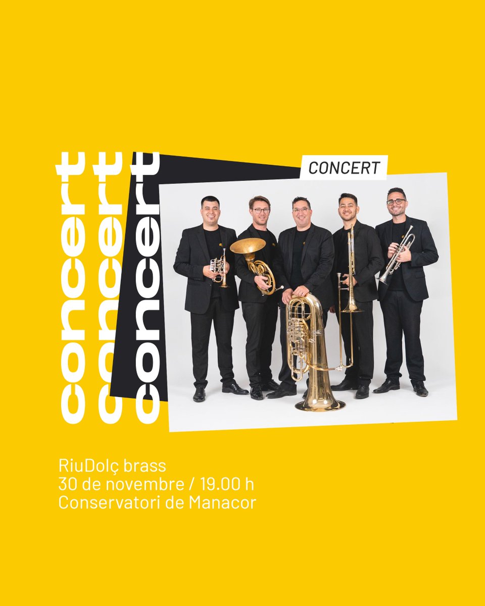 🟨 RiuDolç Brass és un quintet de metall del Conservatori Superior de Música de les Illes Balears, actiu des de 2014 amb la mateixa formació. Han creat un so propi ple d’energia i personalitat.

Més informació i venda d’entrades: enviumanacor.com/esdeveniments/…

#enviu #manacor #mallorca