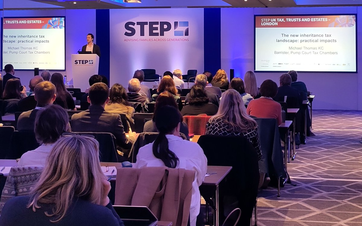 STEPSociety's tweet photo. At the STEP UK Tax, Trusts and Estates Conference, Michael Thomas KC is now speaking about the new inheritance tax landscape, including APR and BPR.
#STEPEvents #STEPTTE https://t.co/zsdho0w0nS
