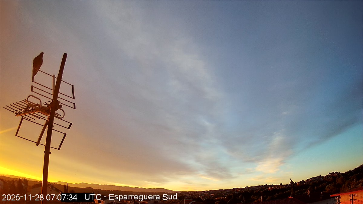 jgil65's tweet photo. Així ens hem llevat avui des de l'estació de detecció de #meteors de #SPMN ubicada a #Esparreguera.
Estornell contemplant la sortida del Sol. Lliure per anar on vulgui, d'est a oest, del groc al blau.
Jo vull ser lliure, cantar i volar com un ocell 😅. https://t.co/jNAD3hmY2y