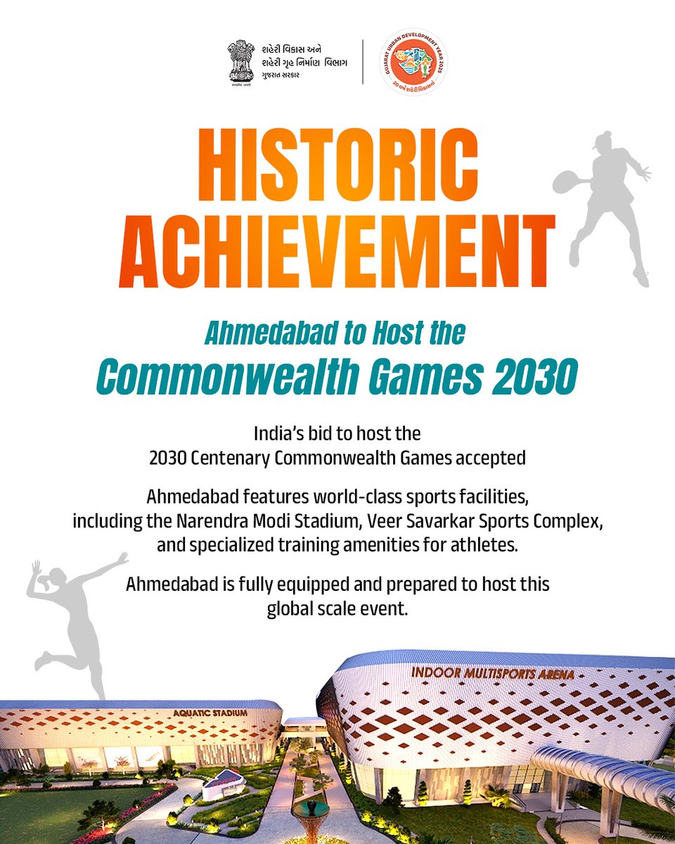 Historic announcement !

Ahmedabad is officially selected to host the 2030 Commonwealth Games.

A testament to our vision and world-class infrastructure.

#CWG2030InBHARAT
#CommonwealthGames
#Ahmedabad