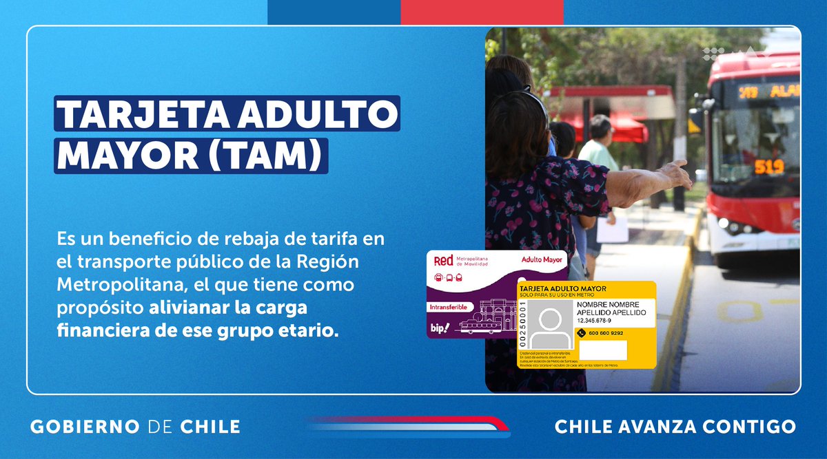 👵 Eres persona mayor o conoces a alguien que lo sea 👴¡Revisa y comparte esta info sobre cómo acceder a una tarjeta con tarifa rebajada! 👇

🟣 TAM Intermodal: válida para buses, Metro y Tren Nos.🟡 TAM Metro: válida solo para Metro.

📌 Más info aquí: tarjetabip.cl/bip-adulto-may…