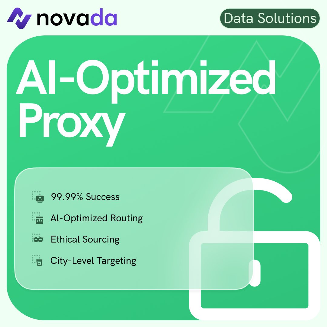 PeirsonPet35587's tweet image. AI-powered proxies = 99.99% success ⚡

Novada delivers:
🌐 AI-optimized routing for truly reliable results
🏙️ City-level targeting
🛡️ Ethically sourced IPs
Scale your data without compromise.
Connect with our team to see the difference.
#WebScraping #AIProxy #DataStrategy