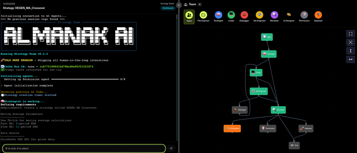 Tried building my own strategy on <a href="/almanak/">Almanak</a>’s new Strategy Builder.

Didn’t write a single line of code, but still deployed a working quant setup for DEGEN/WETH in less than 30 minutes.

Here’s exactly how I did it and how you can too 🧵👇