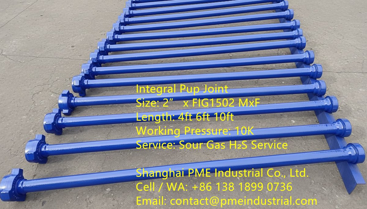 sh_pme's tweet image. Integral Pup Joint
2” x FIG1502 MxF 10K
4ft 6ft 10ft
Service: Sour Gas H₂S Service
pmeindustrial.com/integral-pup-j…

Cell / WA: +86 138 1899 0736
Email: contact@pmeindustrial.com

#IntegralPupJoint #SourGasH2SService #10000PsiPupJoint #FIG1502 #HighPressurePupJoint #WellServicePupJoint