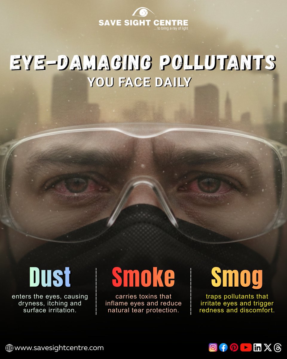 savesightcentre's tweet image. The air around us is getting worse… and your eyes feel it first.👀

Wear sunglasses every time you step outdoors.🕶️

And for Complete Protection, book your Eye Check-Up today.
📞9210914391

#protectyoureyes #pollutioneffects #dryeyesrelief #redeyesproblem #airpollutionawareness