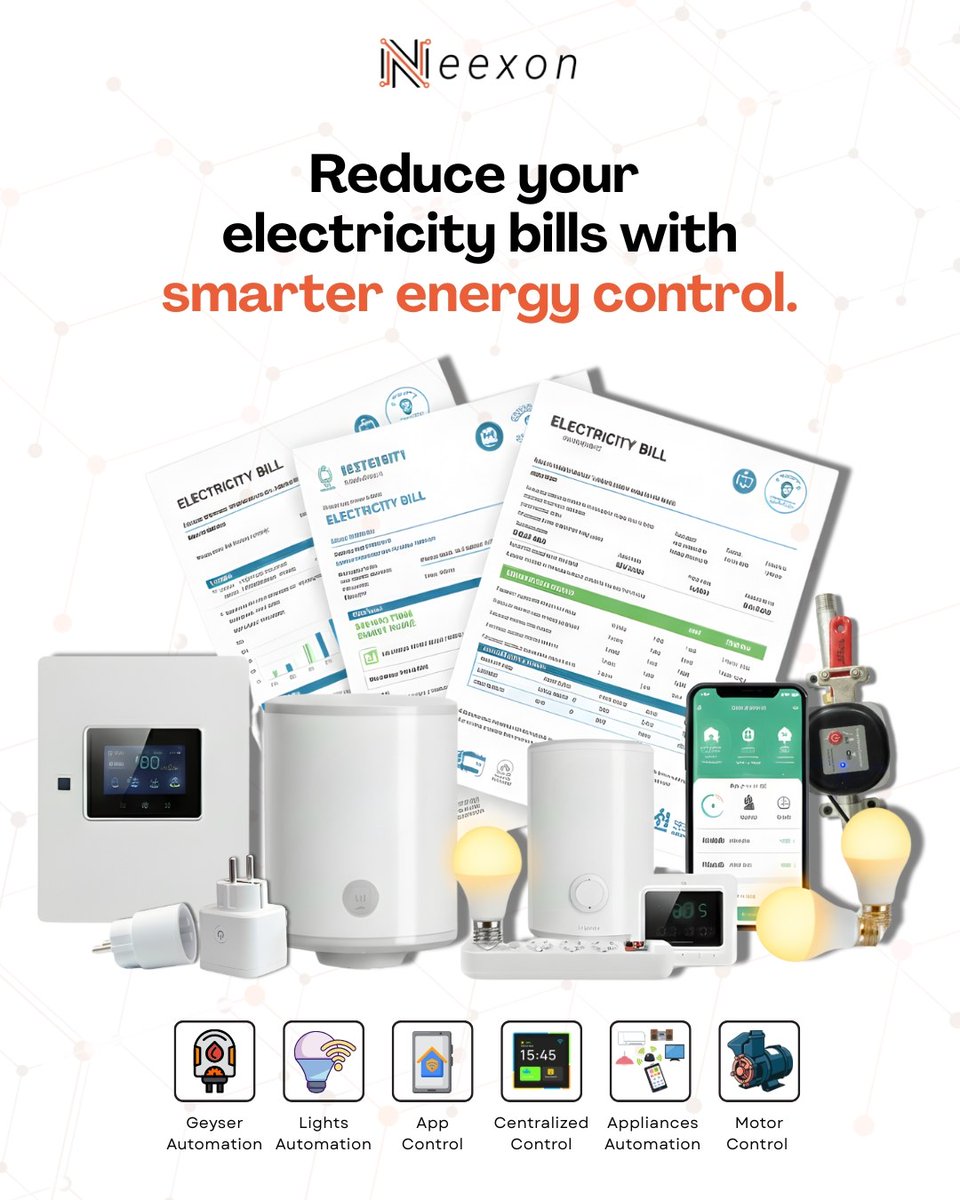 NeexonSmart's tweet image. Neexon’s smart energy solutions help you cut power waste, automate major appliances, and reduce your monthly bills, without changing your routine.

Simple upgrade → Daily savings.
📞 0332-2666632

#ReduceBills #EnergySaving #Neexon #SmartHome #smartsolutions