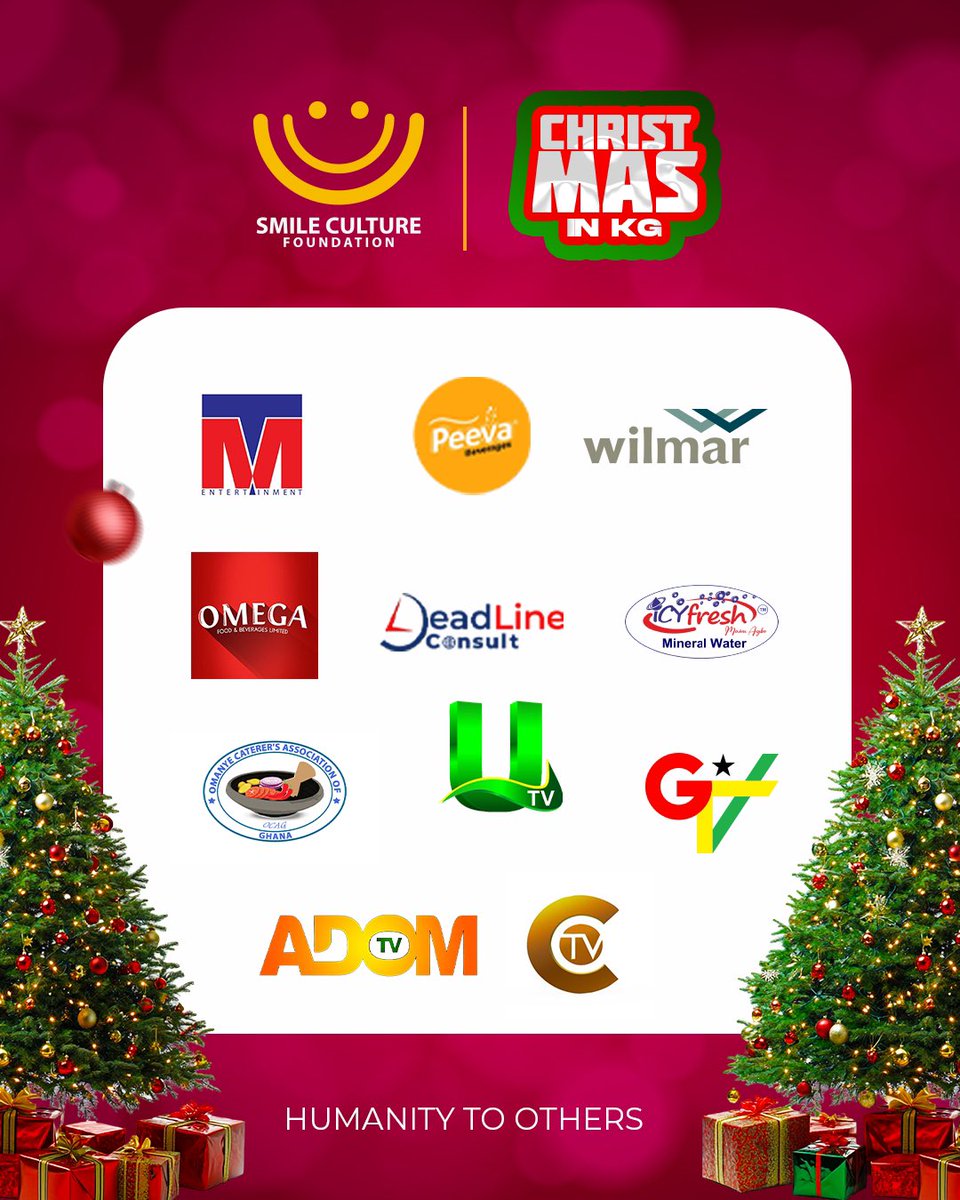 SmileCulture_F's tweet photo. Impact begins with partnership. Thank you to all our sponsors for believing in us. #fyp #humanitytoothers #utv #christmasinkg #gtv #peevabeverages #smileculturefoundation @utvvghana @adomtv @wilmarghana @omega @deadlineconsult @myctvgh @peeva_beverages https://t.co/IE7d63DW9z