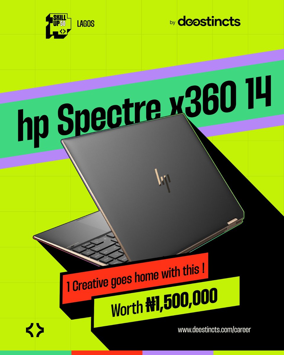 JobBusStop's tweet image. Hope you Registered for #SkillUp50 by @Deestincts_ when we posted the Registration Link? Only one person takes home a ₦1.5M Laptop.

Imagine Wining a Laptop after a FREE Training! Which #SkillUp50 participant goes home with this?