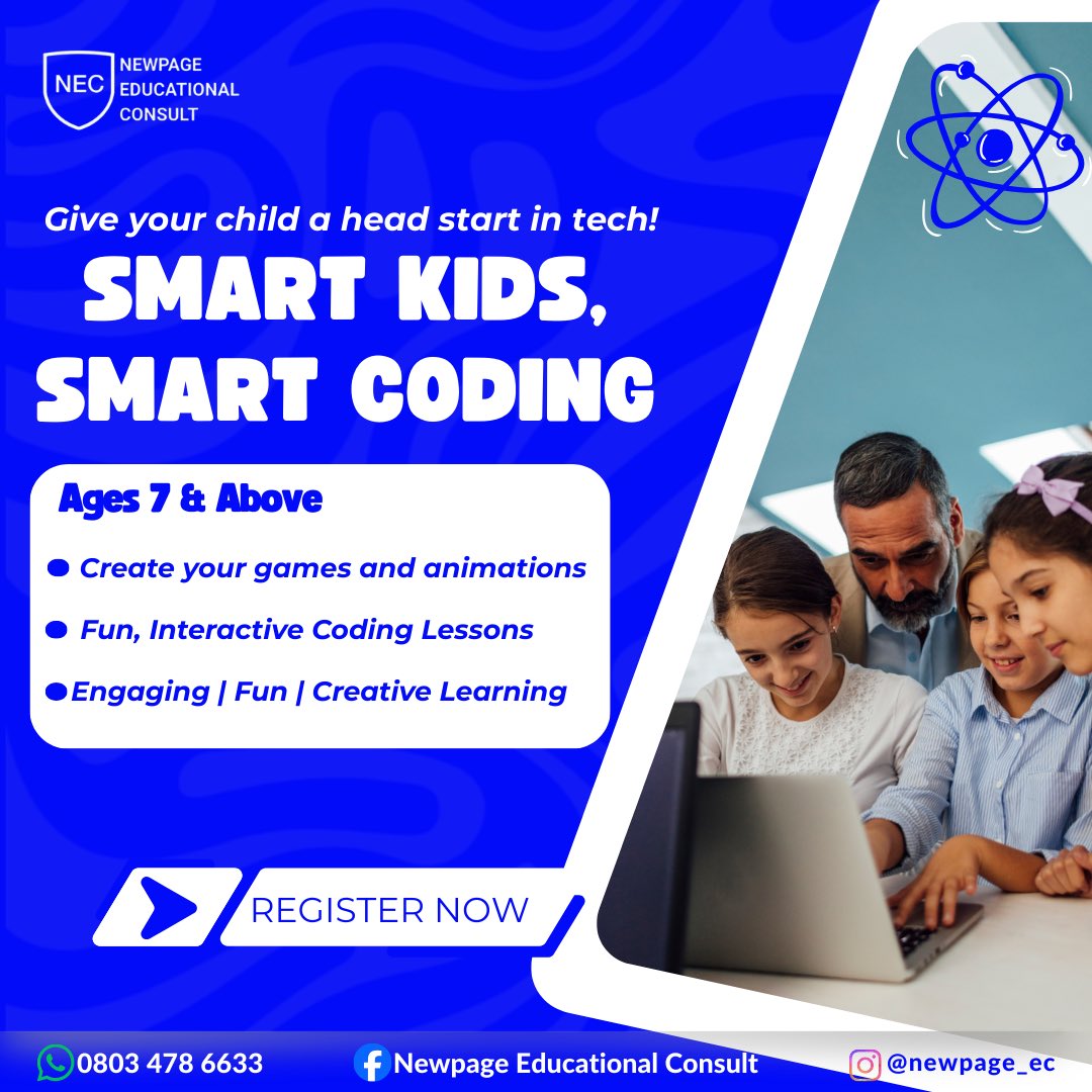 heed1's tweet image. At Newpage Educational Consult, we're coding the next generation of innovators. 

Give your child a head start in tech. Smart kids + smart coding = bright future.