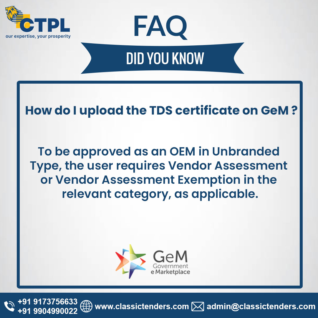 classic_tenders's tweet image. FAQ (Frequently Asked Question) on GeM Portal

For Tender Information, Tender Bidding &amp;amp; 
GeM Portal Related Services. 

Get in touch with us;
Contact Us :  9173756633 |  9904990022
Visit : classictenders.com

#Classictenders #FAQ #faqongem #gemservices #gemserviceprovider