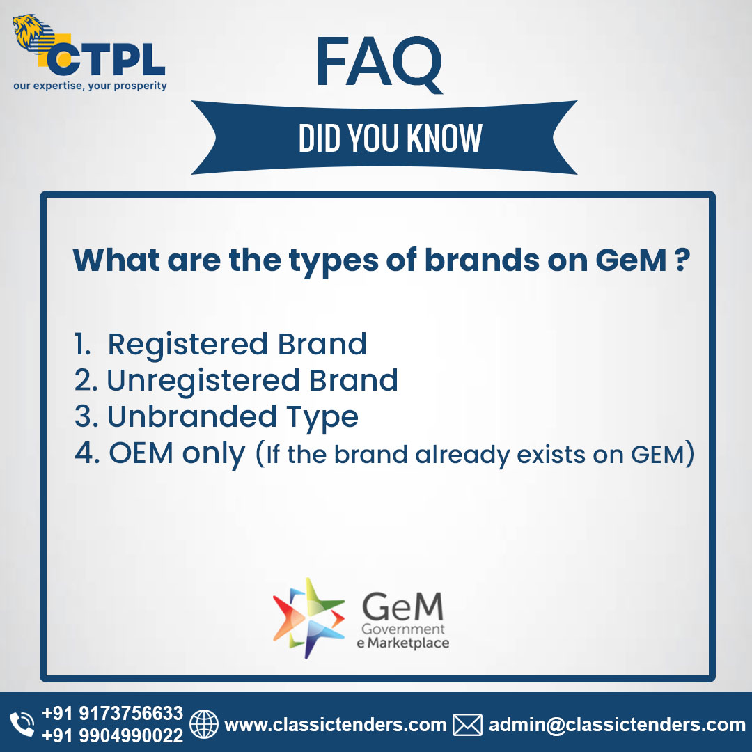 classic_tenders's tweet image. FAQ (Frequently Asked Question) on GeM Portal

For Tender Information, Tender Bidding &amp;amp; 
GeM Portal Related Services. 

Get in touch with us;
Contact Us :  9173756633 |  9904990022
Visit : classictenders.com

#Classictenders #FAQ #faqongem #gemservices #gemserviceprovider
