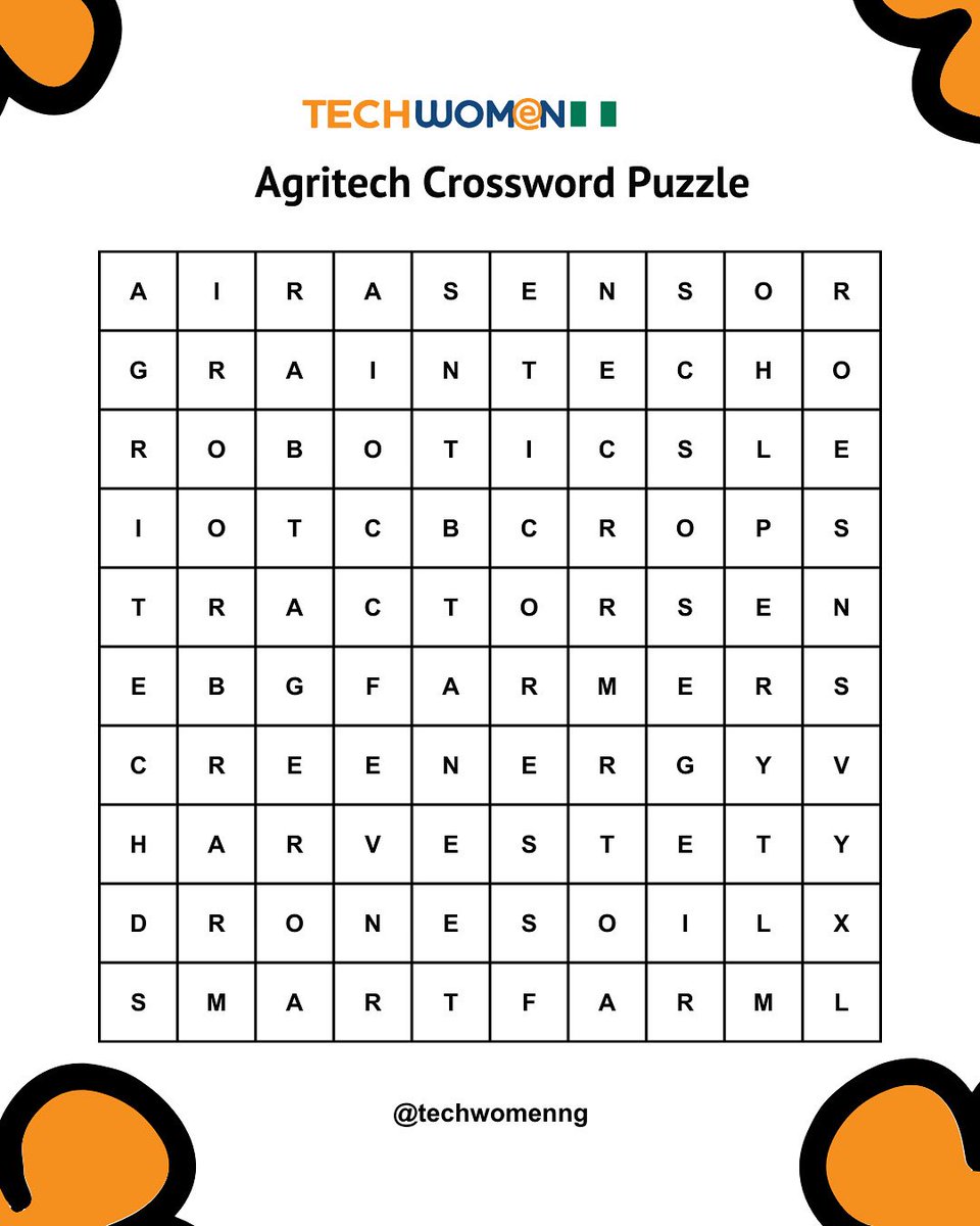 TechwomenNg's tweet image. Agriculture is going digital from drone monitoring to AI-powered soil analysis.
Test your Agritech vocabulary with our interactive puzzle!
Drop your answers below
#Agritech #DigitalFarming #TechWomenNG #twimpact