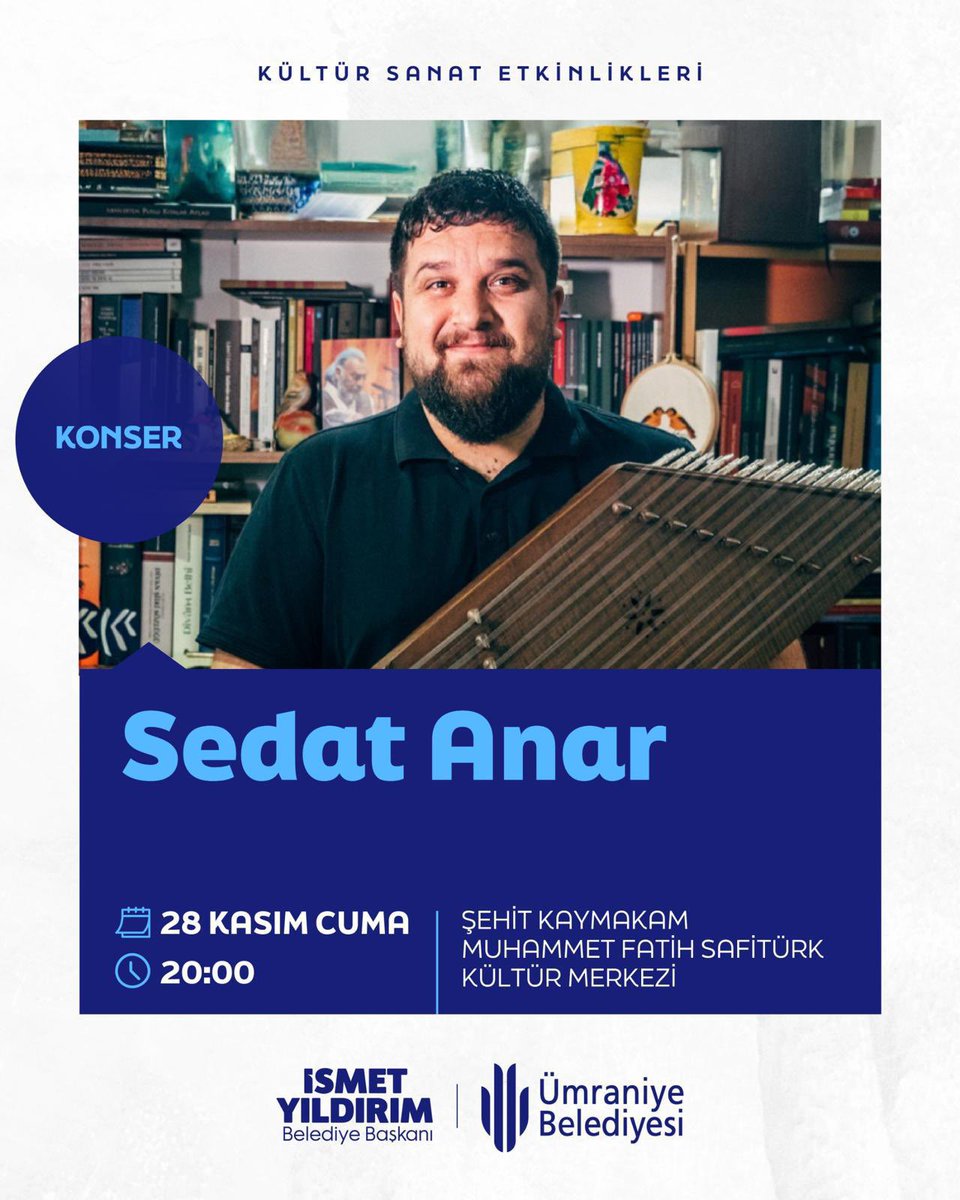 umraniyebeltr's tweet image. Santurun mistik ritmiyle buluşmaya hazır mısınız? 🎶

Sedat Anar ile santur dinletisine tüm komşularımızı bekliyoruz.

📆 28 Kasım Cuma 
⏰️ 20.00
📍Şehit Kaymakam Muhammet Fatih Safitürk Kültür Merkezi