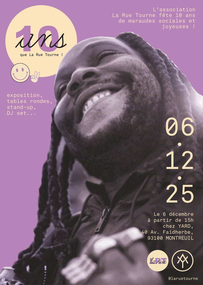 Sht_dono's tweet image. Samedi 6 décembre la plus belle des asso @LRTourne célèbre ses 10 ans d’existence, 10 ans de maraudes, des milliers de café, thés, crêpes, chocolats, sourires, blagues et un peu de larmes parfois. Expo, tables rondes, comédie club et DJ set.
RDV chez @yard
bit.ly/nos10piges
