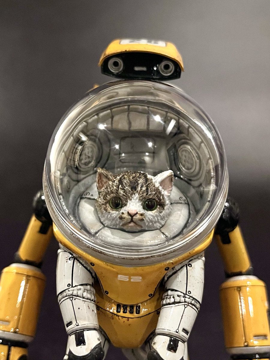 lichico's tweet image. 人や動物ばかり作っていたので初ロボット。
色で迷い、ダメージの加減で迷い、にゃんこの模様で迷い、時間はかかったけどお気に入りになりました。にゃんこはうちの子の模様にしました🐱
可愛い原型ありがとうございます✨楽しかったです！

BC-1   type C
原型　さいぞう様（@Soheiheihei ）