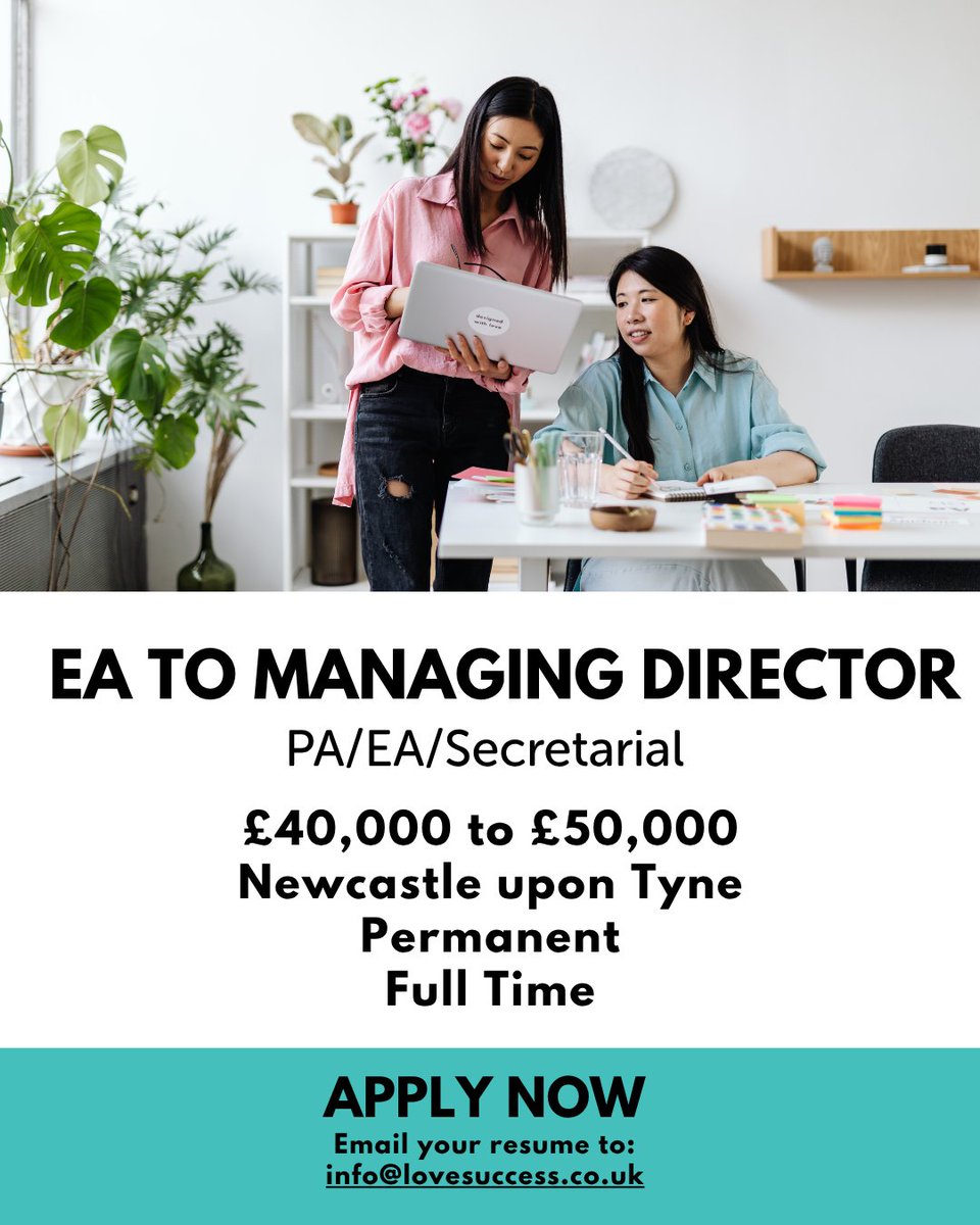 successlondon's tweet image. Our client, a leading and progressive sporting club in Newcastle, is seeking a dynamic and highly organised Executive Assistant to support the Managing Director during an exciting period of transformation.

Apply here: lovesuccess.co.uk/jobs/permanent… 

#ExecutiveAssistant #EAJobs