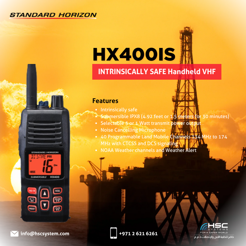 HSCSystem's tweet image. Built for the toughest jobs. The Standard Horizon HX400IS delivers reliable communication in hazardous environments — safely and securely.

#HSCS 
#forasaferworld #uae #abudhabi #dubai #digitaltransformation
#StandardHorizon
#HX400IS #VHFRadio
#ملتزمون_ياوطن
#نتصدر_المشهد