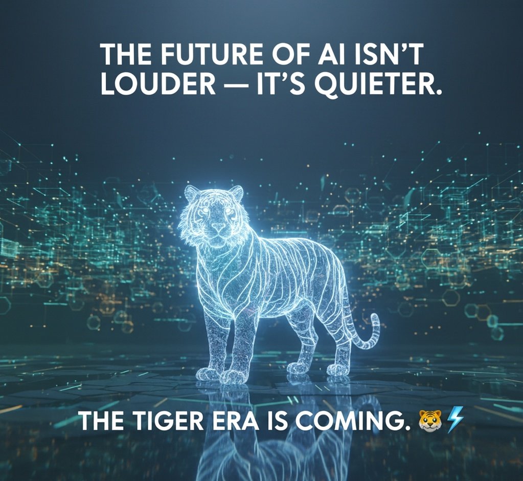 prak_z's tweet image. The future of AI isn’t louder  it’s quieter.
@zk_agi is building a calm internet where intelligence works silently,
your identity stays private, and your data never becomes the product.

The Tiger Era is coming. 
#ZkAGI #Web3AI #ZkTech #AGI #CryptoAI #Monad