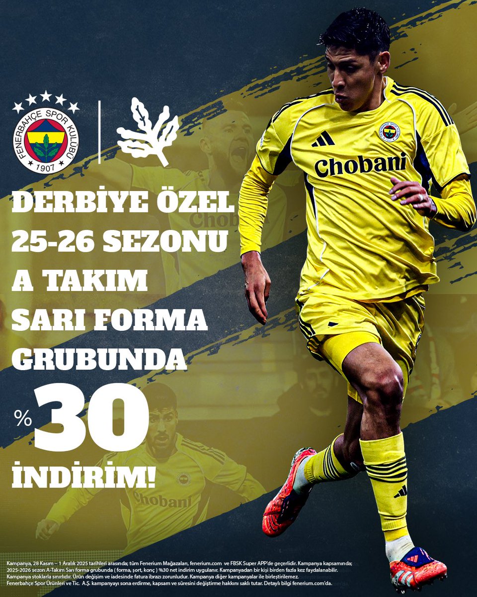Fenerbahçe Ruhunun Yıllardır Değişmeyen Tonu!

2025–26 sezonu A Takım Sarı forma, şort ve konçlarda %30 indirim başladı.

1 Aralık’a kadar Fenerium mağazalarında ve fenerium.com’da! 💛💙

#HepBirlikteFeneriuma

🔗 bit.ly/43AbUaD
