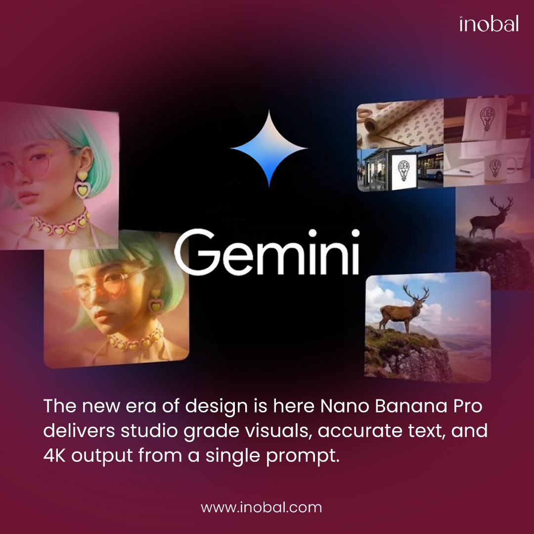 InobalCo's tweet image. AI can now design like a creative studio. Nano Banana Pro turns prompts into stunning visuals instantly. 🎨⚡

#NanoBananaPro #AI #designsoftware #TechNews #Google #Gemini #Gemini3Pro