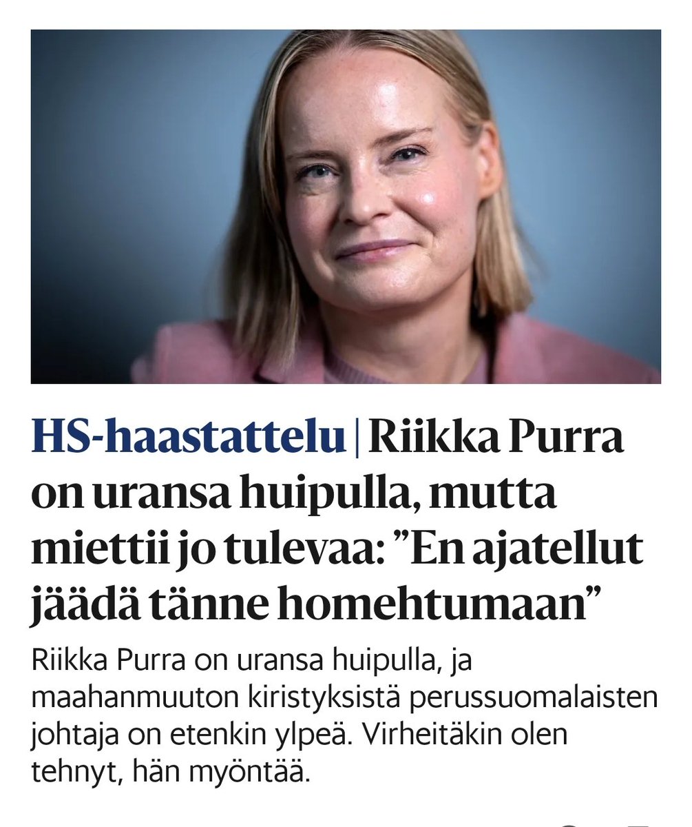 taskivei's tweet image. Purra on uransa huipulla. Hän on saanut aikaan merkittäviä kiristyksiä maahanmuuttoon. Niistä hän on ylpeä. Joitakin virheitä Purra myöntää tehneensä, mutta niistä ei kannata puhua. Suomi on Purran myötävaikutuksella joutunut tarkkailuluokalle. No, mitäpä siitä.