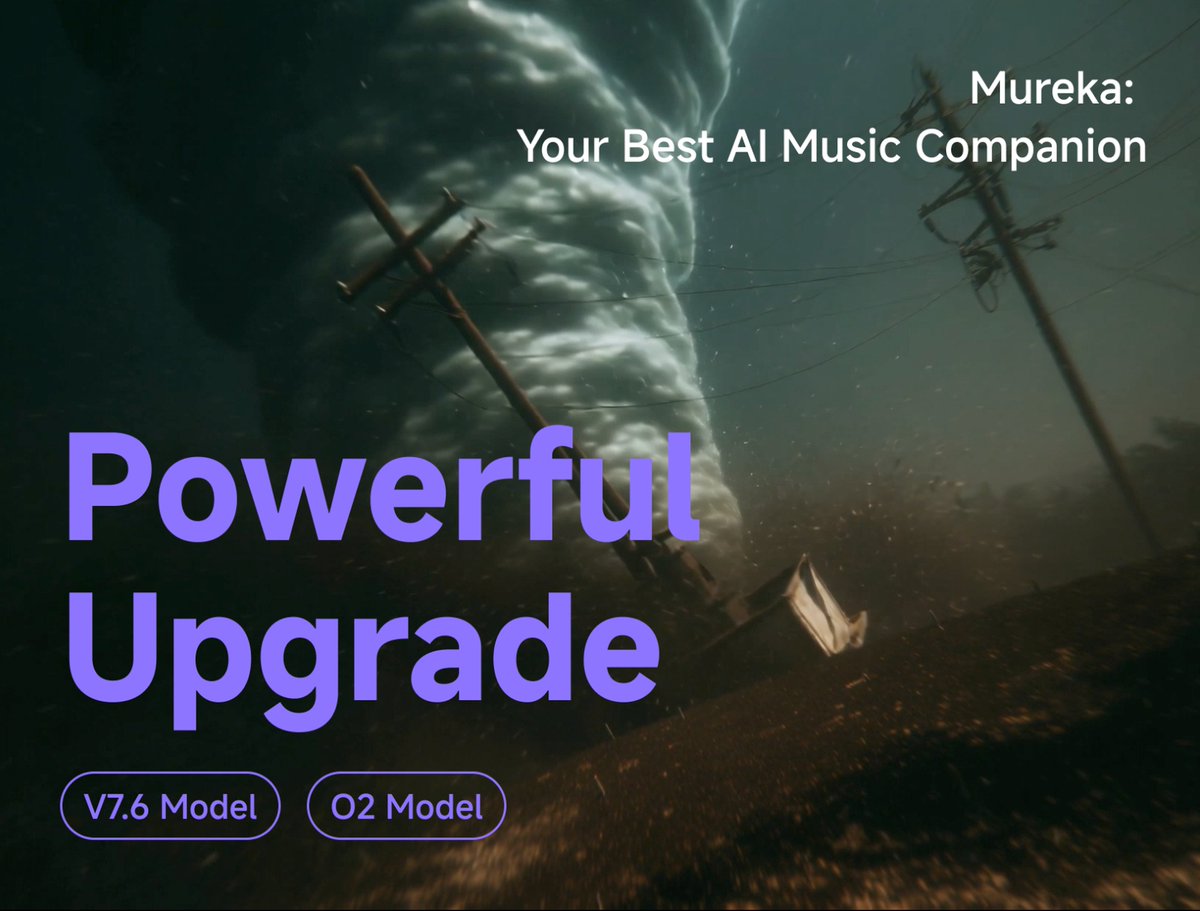 Mureka_AI's tweet image. 🚀 Introducing the new Mureka O2 &amp;amp; V7.6 models — officially live today. 

Our latest generation delivers stronger musicality, more stable structure, and richer texture across all genres.