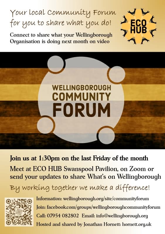 wellyorg's tweet image. Come to WELLINGBOROUGH COMMUNITY FORUM this Friday!

We invite you to Wellingborough Community Forum this Friday; where you can join us in person at ECO HUB, Swanspool Pavilion, NN8 2BZ or on Zoom. Open at 1:00pm for our one hour forum 1:30-2:30pm

wellingborough.org/site/community…