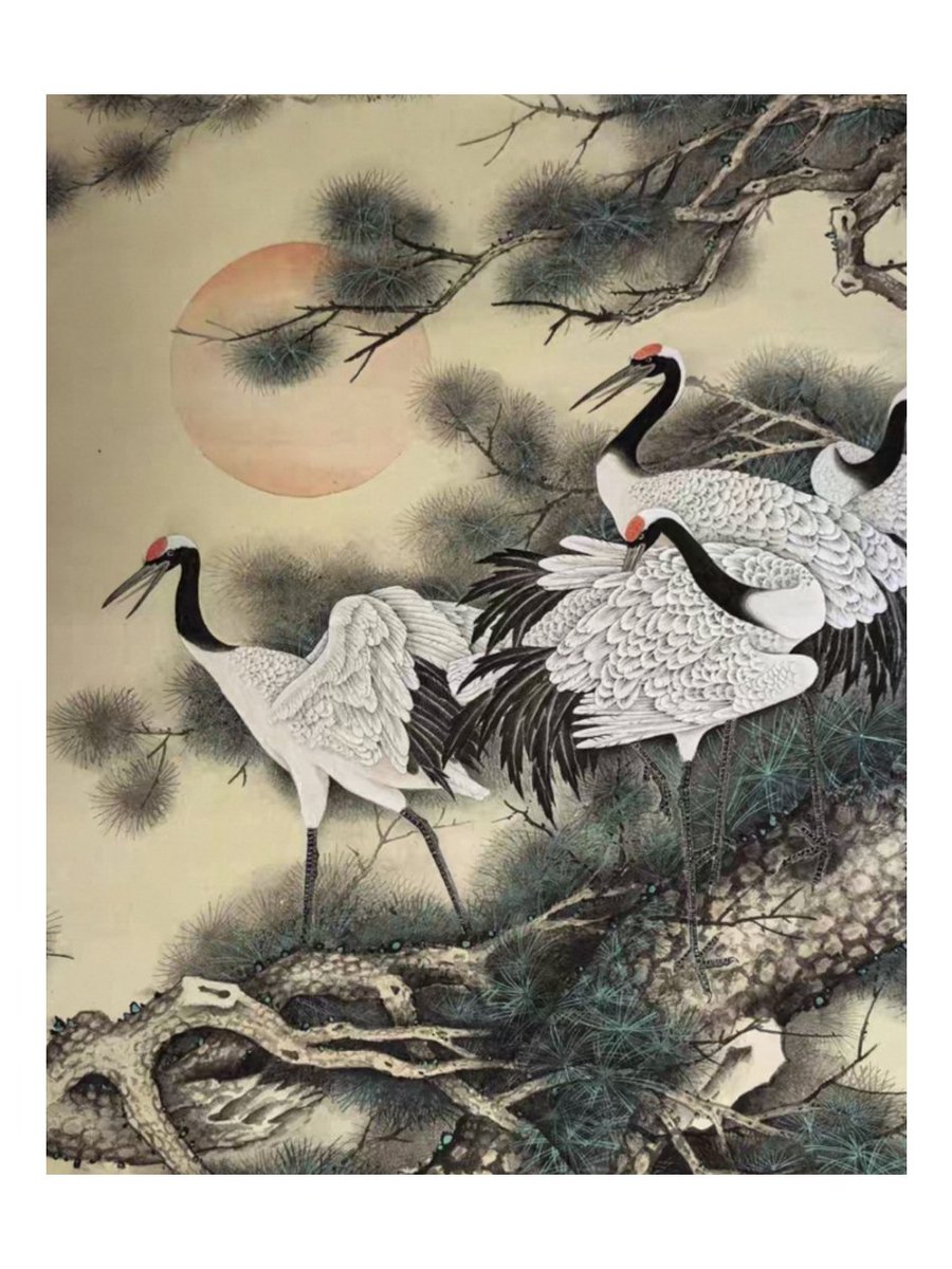 水墨画作品：「松鶴延年」 サイズ：72×88cm 素材：宣紙、墨彩 ご収蔵ご