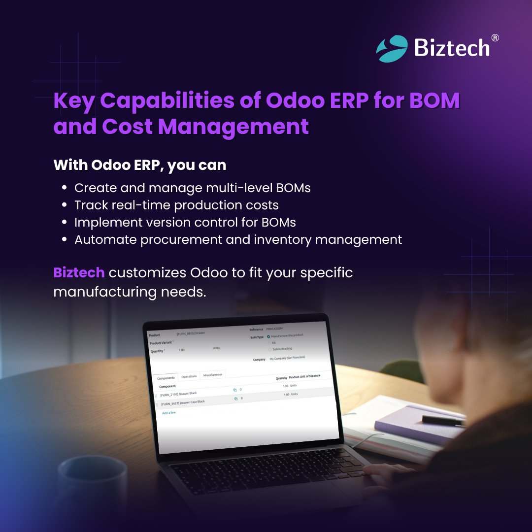 biztechcs's tweet image. Transform your manufacturing efficiency with Odoo ERP.
#OdooERP #ManufacturingSolutions #BOMManagement #BiztechCS