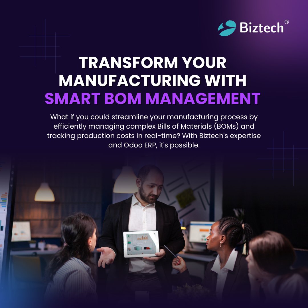 biztechcs's tweet image. Transform your manufacturing efficiency with Odoo ERP.
#OdooERP #ManufacturingSolutions #BOMManagement #BiztechCS