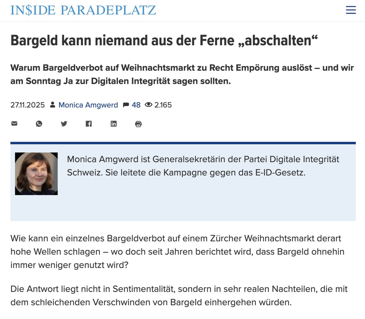 Mein Kommentar zur Digitalen Integrität auf Inside Paradeplatz <a href="/InsideParade/">InsideParadeplatz</a>. #DigitaleIntegritätJA #VoteNow💌
Link: insideparadeplatz.ch/2025/11/27/bar…