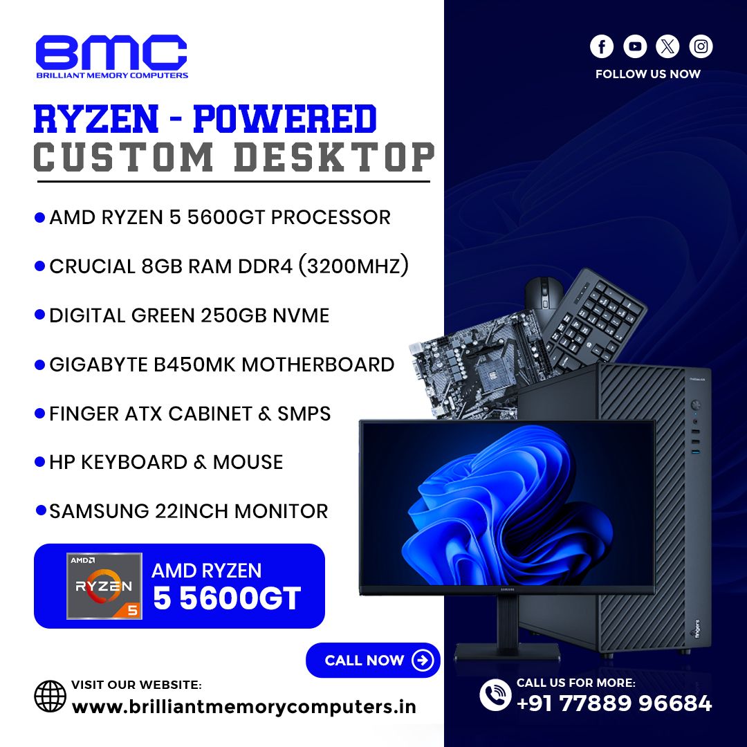 Bmc_computer's tweet image. New Launch! 💥

Ryzen-Powered Custom Desktop for smooth multitasking &amp;amp; entry-level gaming.
Ryzen 5 5600GT • 8GB RAM • 250GB NVMe • 22” Monitor

Call: +91 7788996684

#Ryzen5 #CustomPC #BMC #PCBuild #TechDeals