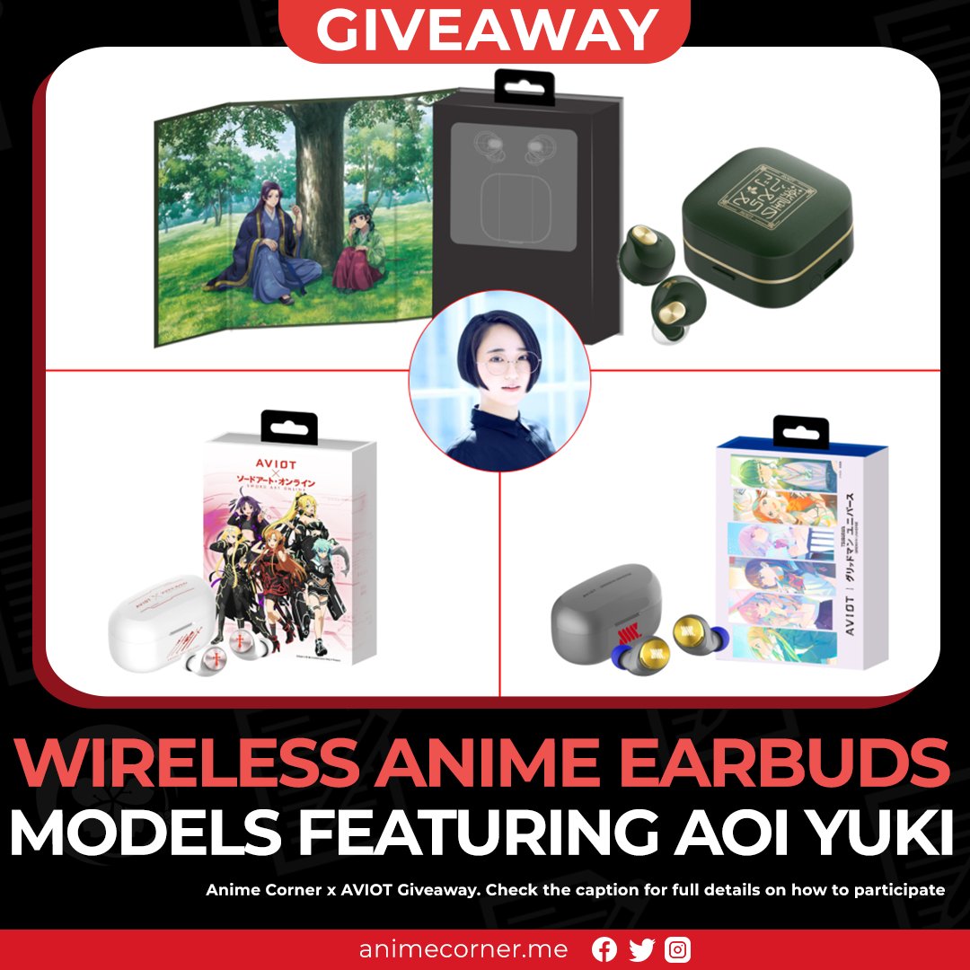 animecorner_ac's tweet image. 🎁 GIVEAWAY: Win a pair of anime earbuds by AVIOT, featuring original lines from the incredible Aoi Yuki!

🌍 Open worldwide!

📝 TO ENTER:
- Follow @animecorner_ac &amp;amp; @AVIOT_JP 
- Retweet this post
- Comment which pair you want in case you win (available options below)

⏰ Ends…