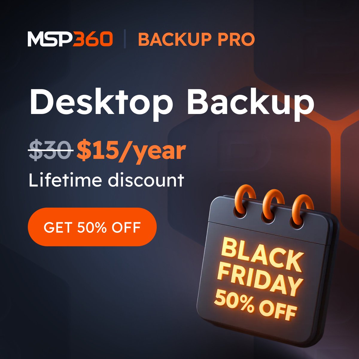 msp360's tweet image. 📣 Big #BlackFriday news for Windows users! Get #MSP360 Backup Pro for Windows for just $15/year (reg. $30).

Encryption, compression, file-level &amp;amp; image-based backup, Object Lock (S3/Wasabi/B2) &amp;amp; more.

Discount stays forever. Offer valid until Dec 8 → hubs.ly/Q03W30J40