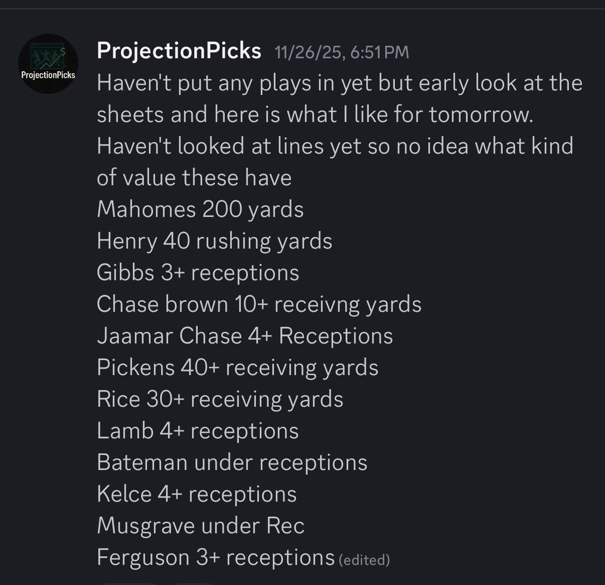 ProjectionPicks's tweet image. Sheets cooked yesterday 👨‍🍳

Free (for now) Discord is where all the sheets are posted: discord.gg/Jy6FqCvK

#GamblingX #NFL