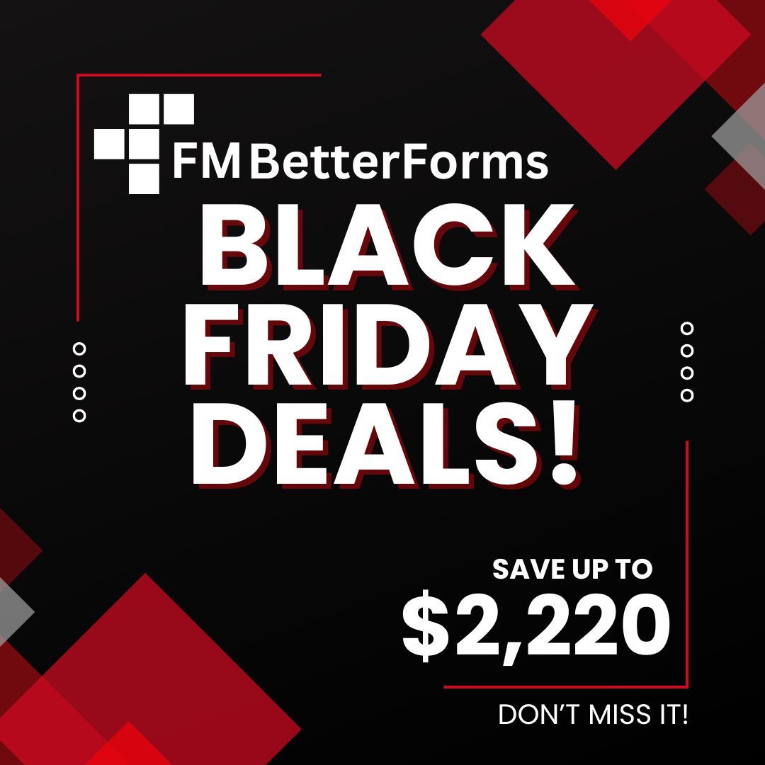 fmbetterforms's tweet image. Black Friday’s here — and we’re going big. 🖤
Up to 35% off + bonus consulting credits to help you build faster and smarter.
Licensing, bundles, UI glow-ups — all packed in.
Deals are live. Don’t miss it! 🚀
buff.ly/i6oH3oP 
#FMBetterForms #BlackFriday #FileMaker