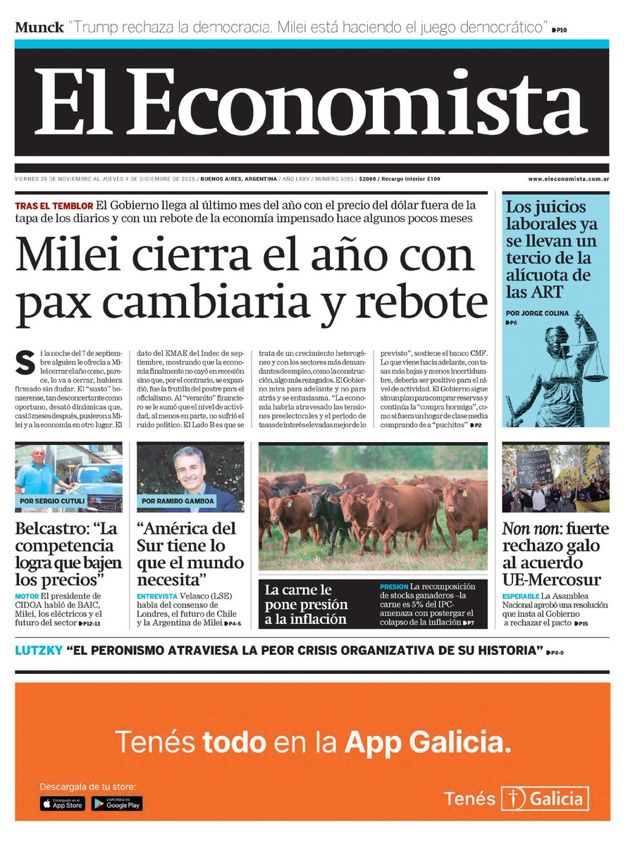 WalterVerst's tweet photo. #Buendía y #BuenViernes para todos!!
A continuación, las portadas de los diarios de hoy #Viernes 28/11/2025 #28deNoviembre #28NOV2025 #28Nov #28N.
#BAE
#ElCronista
#ElEconomista https://t.co/BHCfrnu2ks